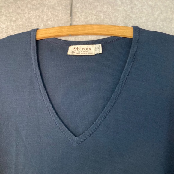 St Croix Zephyr Wool L Long Navy Blue Long Sleeve V Neck Sweater Pullover - Picture 2 of 4